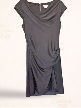 Helmut Lang Draped Sheath Dress | Charcoal Black| Cap Sleeve | Size 2